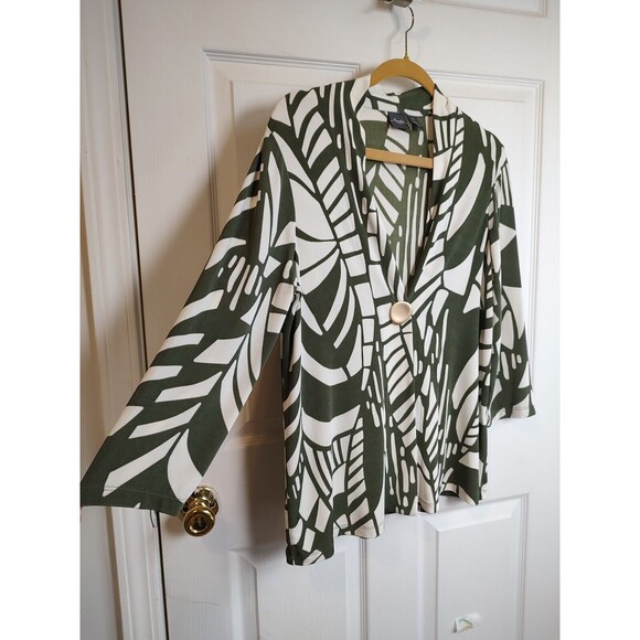 Chicos Travelers Jacket Size 1 Women Medium One Button 3/4 Sleeve Cream Green - Picture 3 of 7